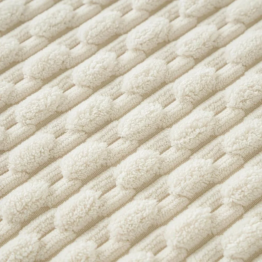 Pompom Cream Stripe Texture Corduroy Farmhouse Cute Luxury Soft Pillow Cover Set